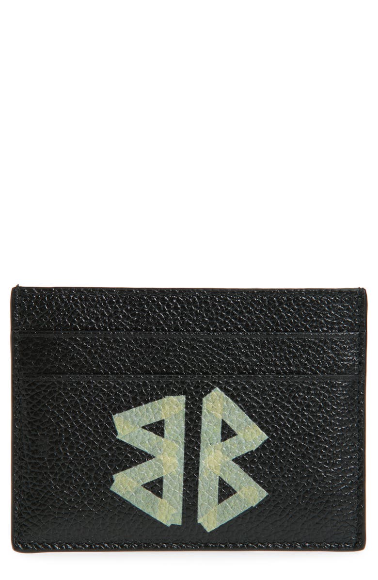Balenciaga Cash Tape Type Logo Leather Card Holder, Main, color, Black/ Light Paper
