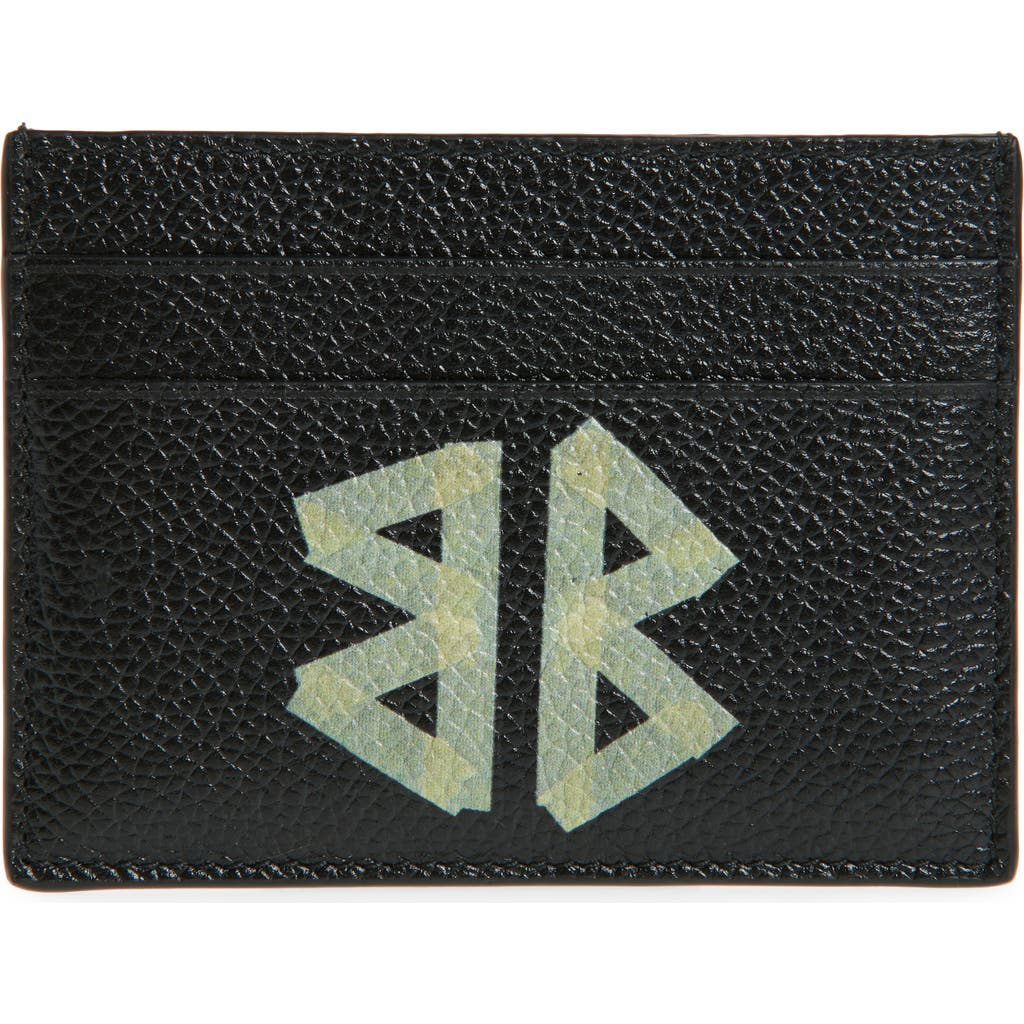 Balenciaga Cash Tape Type Logo Leather Card Holder In Black/light Paper