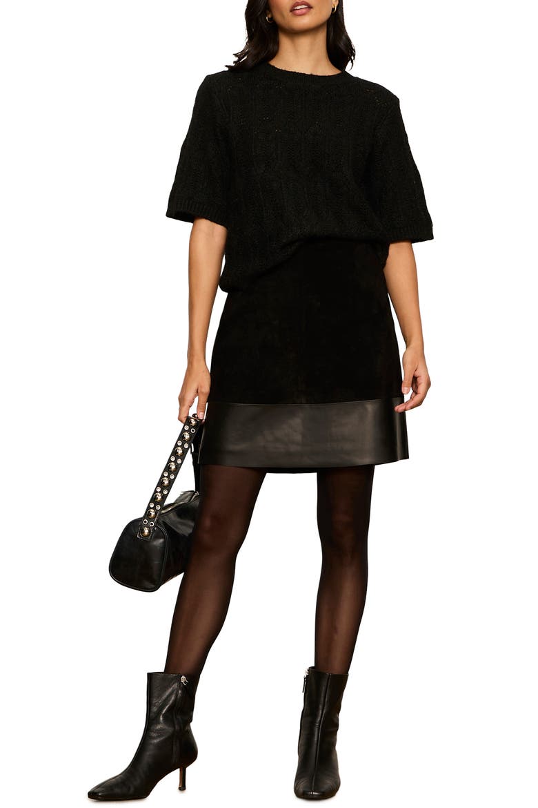 Pointelle Short Sleeve Sweater, Alternate, color, BLACK