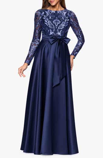 Embellished Bodice Long Sleeve Gown