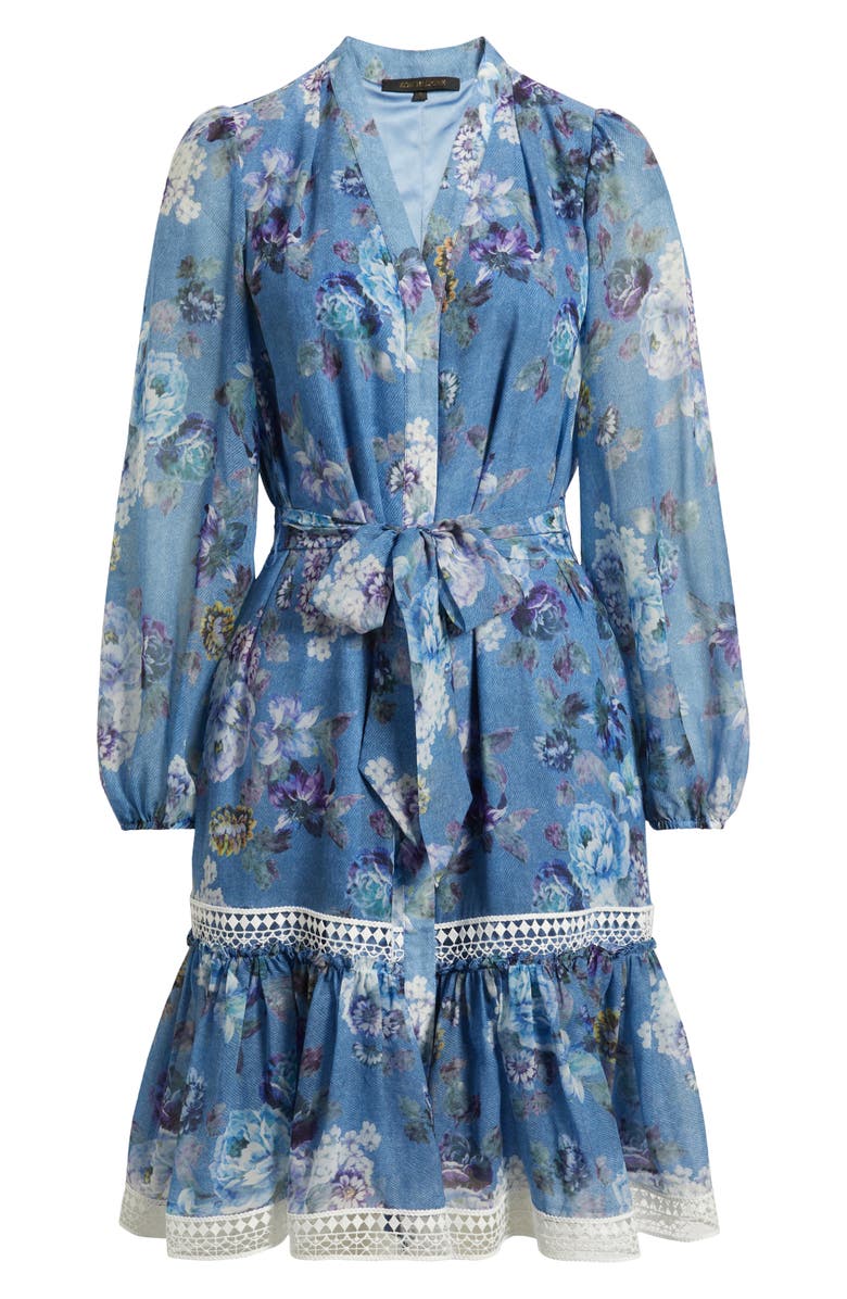 KOBI HALPERIN Elisa Tie Waist Long Sleeve Denim Dress, Alternate, color, Blue Multi