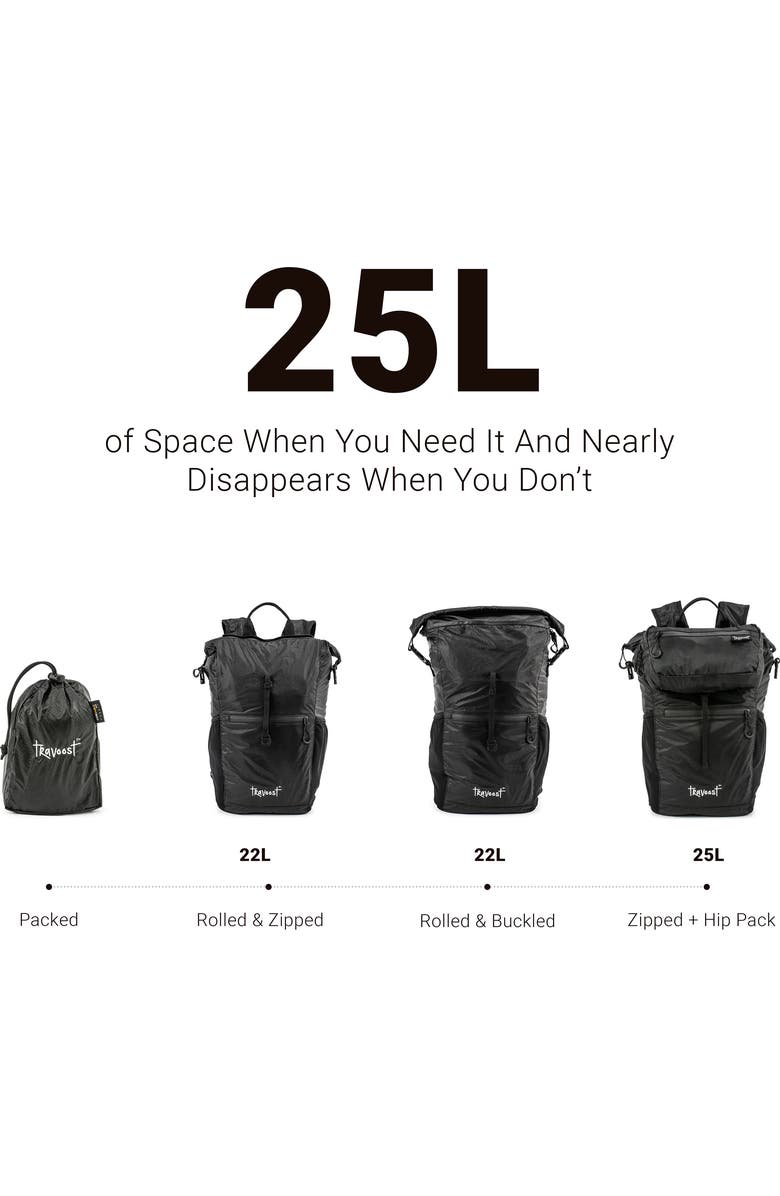 Travoost Ultima 22 Collapsible Backpack with Detachable Hip Pack, Alternate, color, Black