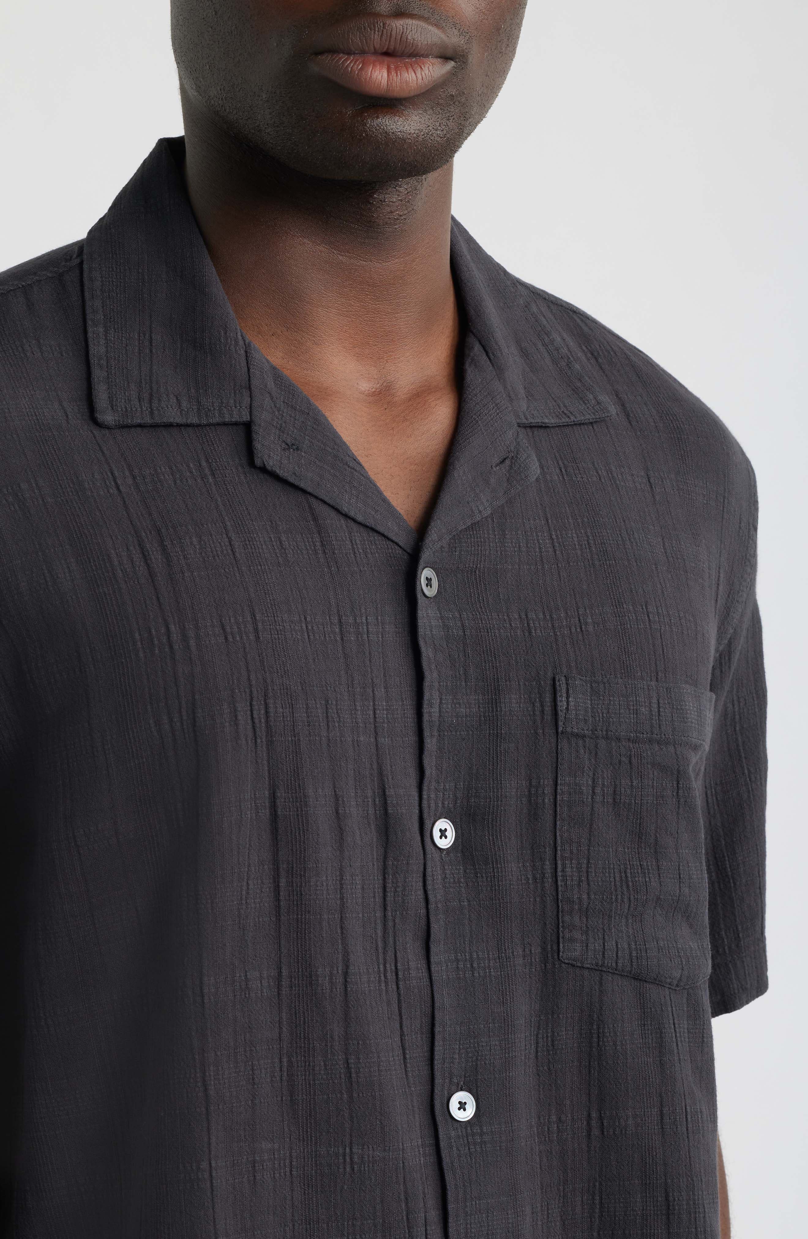 Washed Dobby Check Cotton Seersucker Camp Shirt - image 2