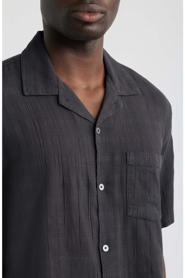 Washed Dobby Check Cotton Seersucker Camp Shirt, Alternate, color, WASHED BLACK