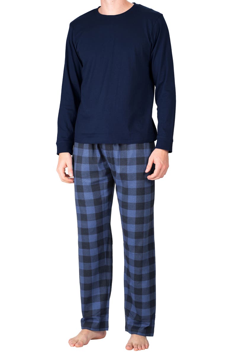 SLEEPHERO Long Sleeve Fleece Pajama Set, Main, color, Sailor Navy Buffalo Check