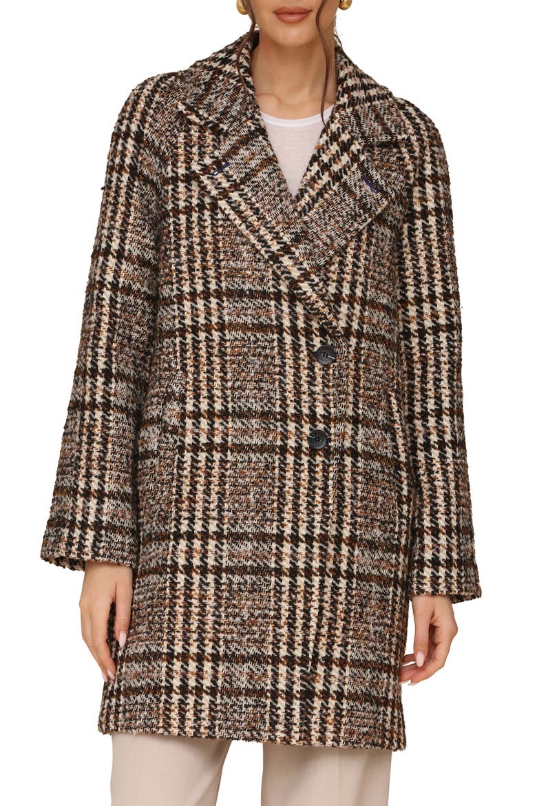 Plaid Bouclé Walker Coat, Alternate, color, TAN/ BROWN PLAID
