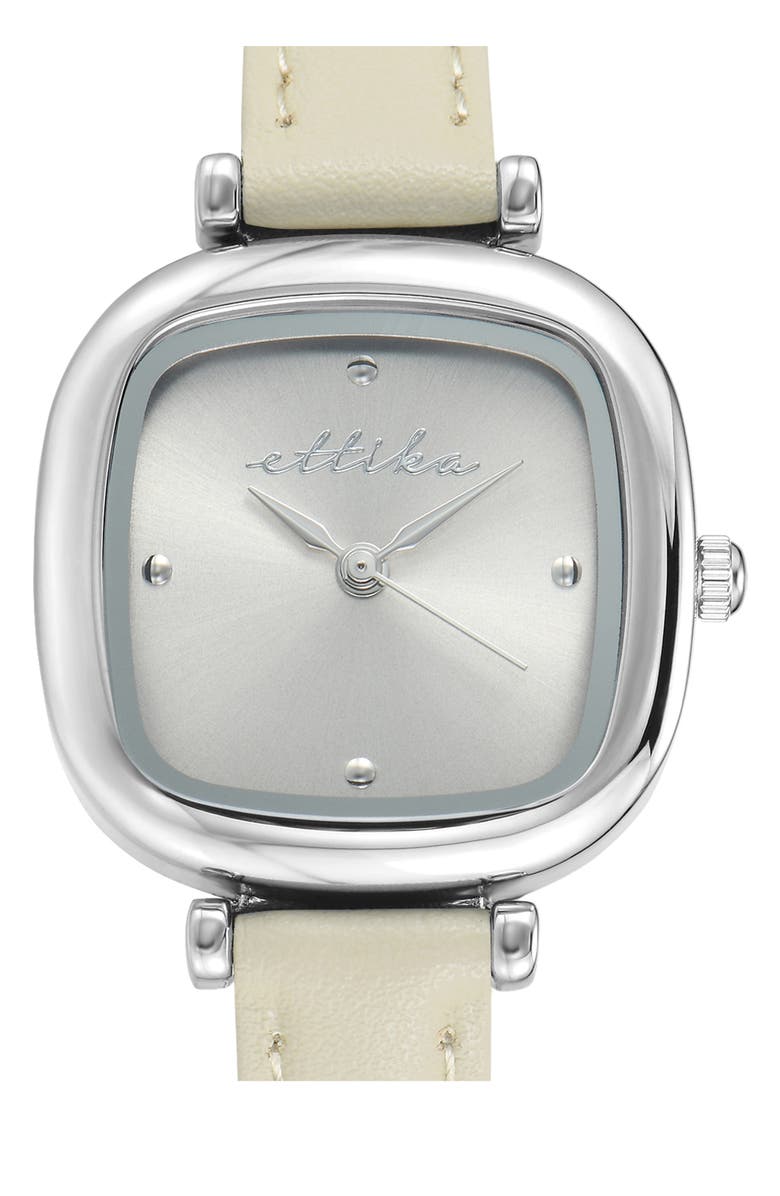 Ettika Square Case Leather Strap Watch, Alternate, color, Ivory