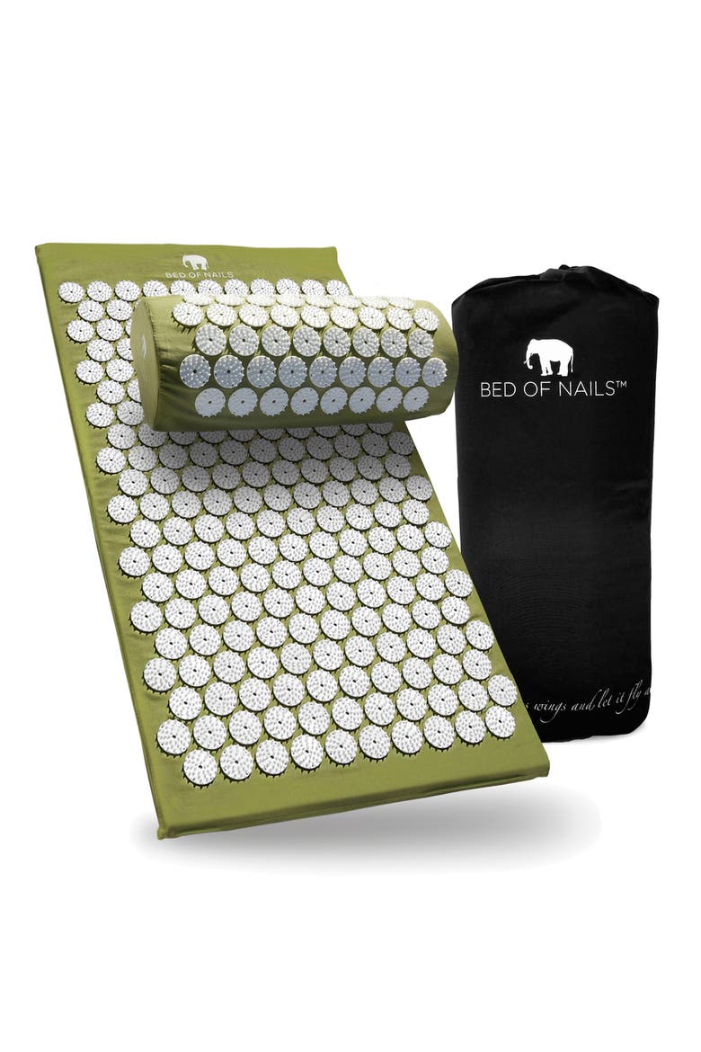 Bon Mat and Pillow Set Original Acupressure Design with 10962 Precision Nails, Main, color, Green
