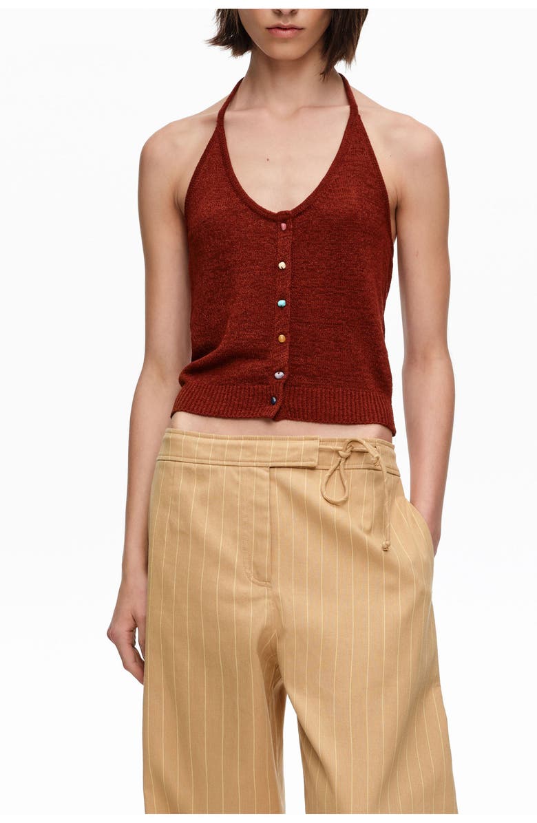 Bimba y Lola Halter Top With Stones, Main, color, Brown
