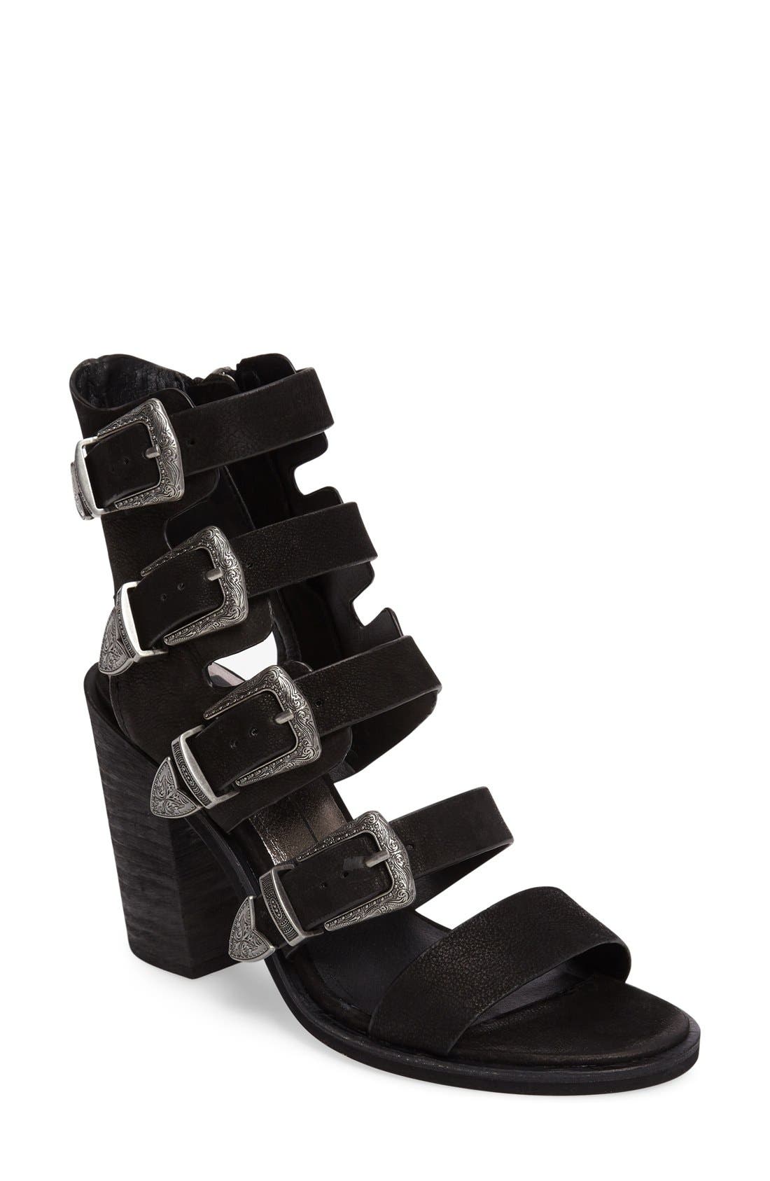 Layell Buckle Sandal, Main, color, BLACK LEATHER