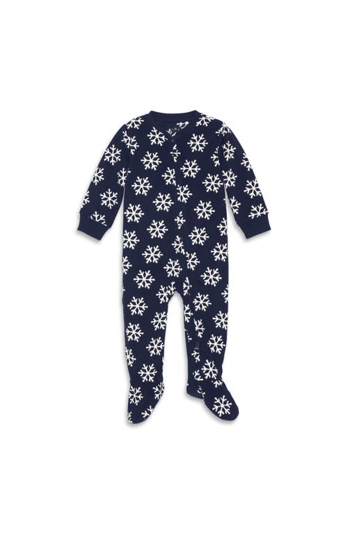 Primary Fleece Zip Footie In Midnight Navy Snowflakes