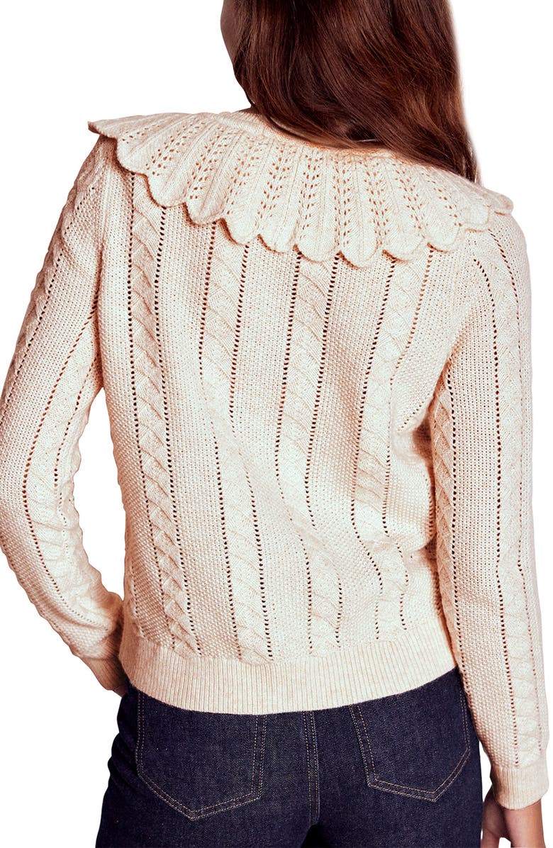 Boden Scallop Collar Wool, Cotton & Alpaca Pointelle Cardigan, Alternate, color, Warm Ivory Melange