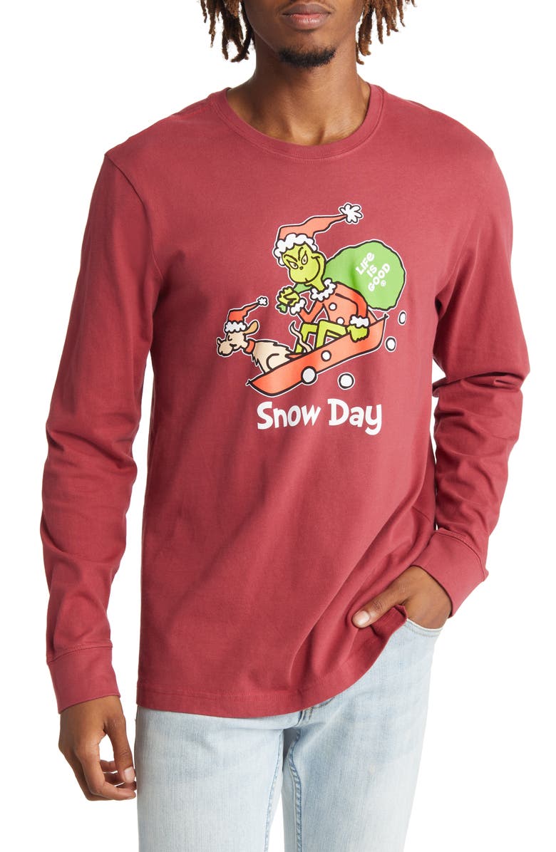 LIFE IS GOOD Men's Grinch & Max Snow Day Crewneck Cotton Graphic Tee, Alternate, color, 