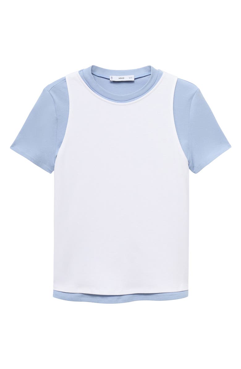 MANGO Double Layer Cotton T-Shirt, Alternate, color, Sky Blue