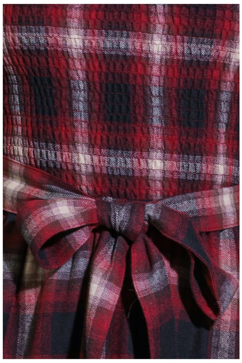Plaid Long Sleeve Tie Waist Minidress, Alternate, color, RED/ BLACK