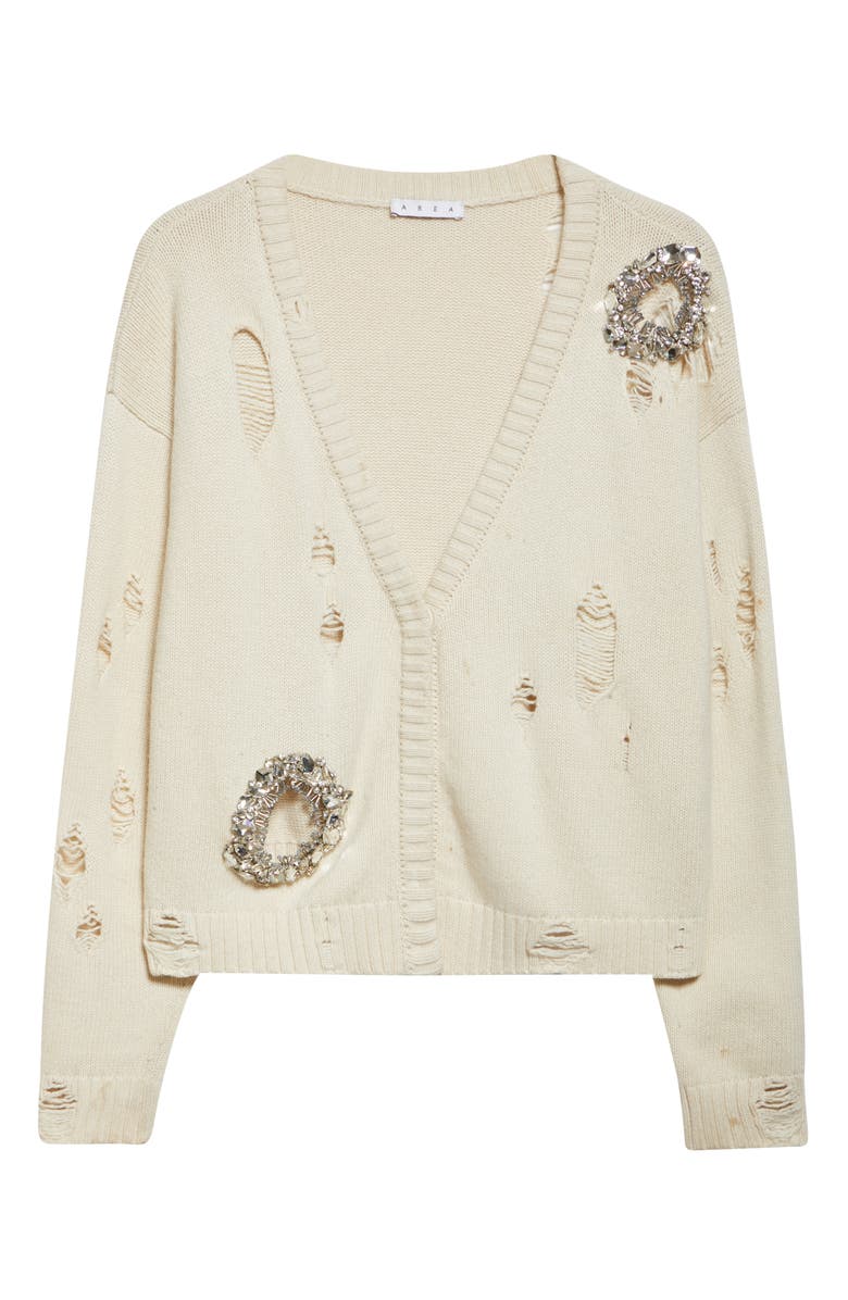 Area Distressed Crystal Cardigan, Alternate, color, Cream