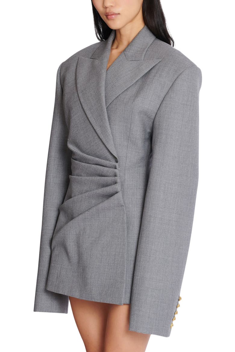 Short jacket dress in draped wool, Alternate, color, grey