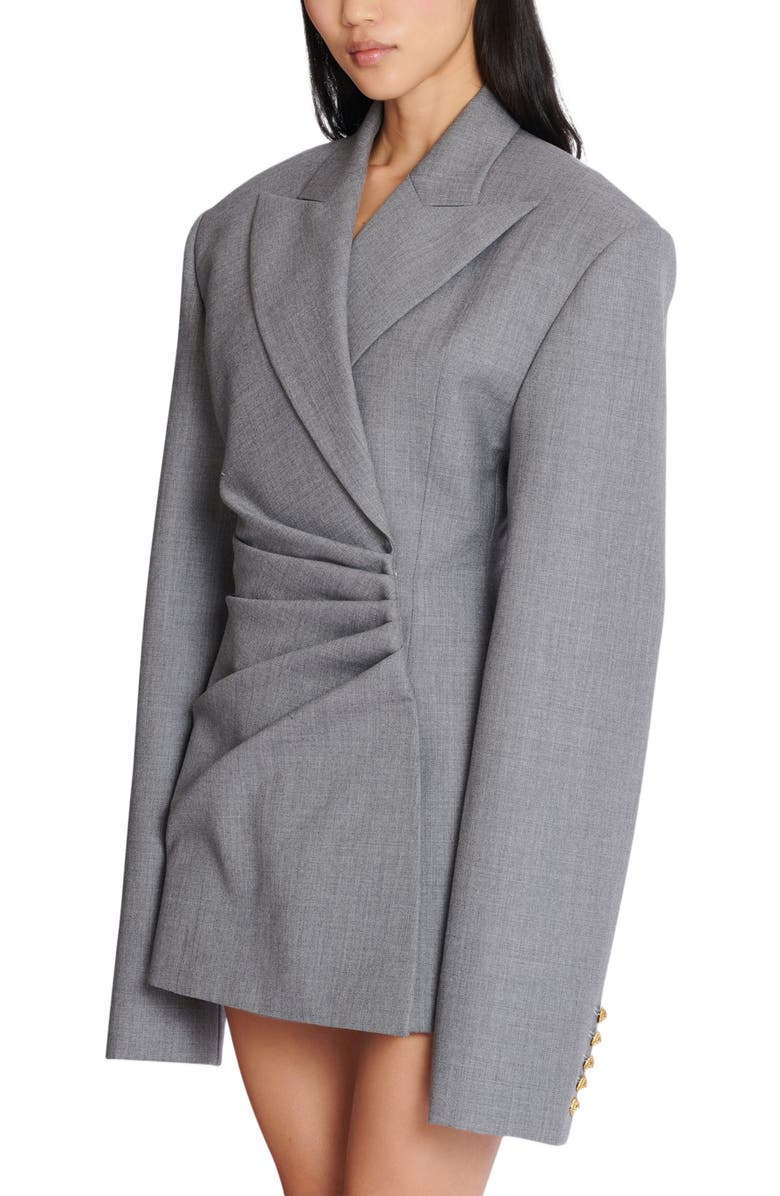 Balmain Short jacket dress in draped wool, Alternate, color, Grey