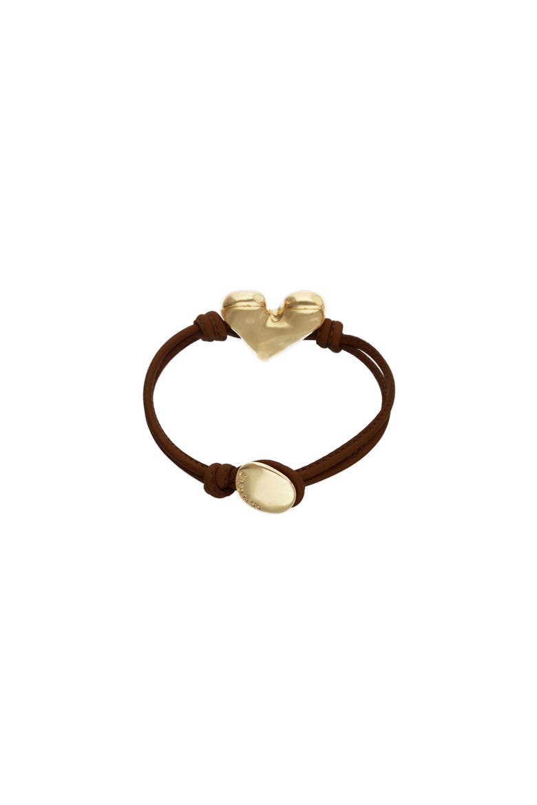 Brown Leather Strap With 18K Gold-Plated Heart Detail, Alternate, color, Gold