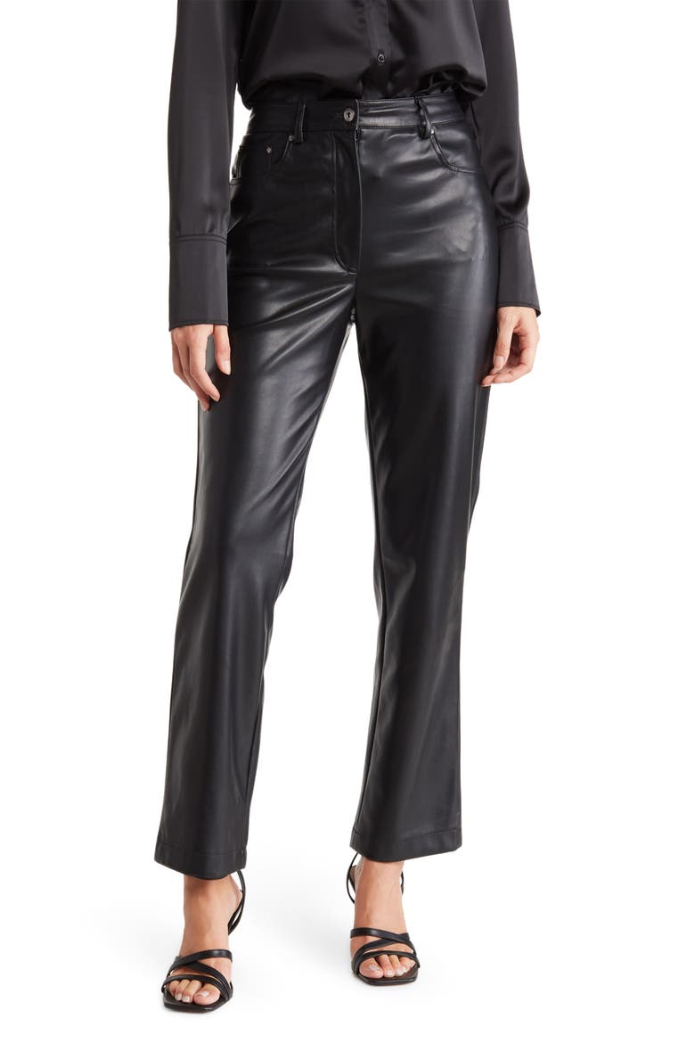 Straight Leg Faux Leather Pants, Main, color, BLACK