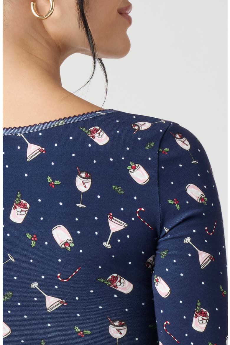 Holidaze Rib Sleep Top, Alternate, color, NAVY HOLIDAY DRINK