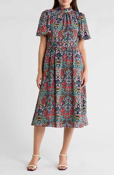 Julia Jordan Ruffle Neck Flutter Sleeve A-Line Dress