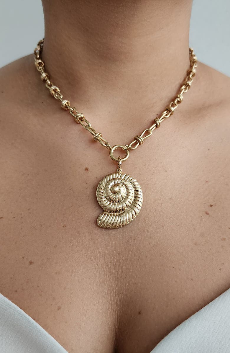 Adornia Textured Shell Pendant Necklace, Alternate, color, Gold