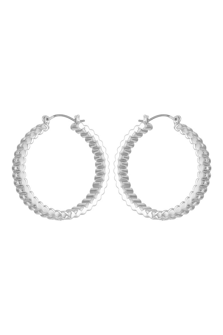 Pavé Crystal Ribbed Hoop Earrings, Alternate, color, SILVER TONE
