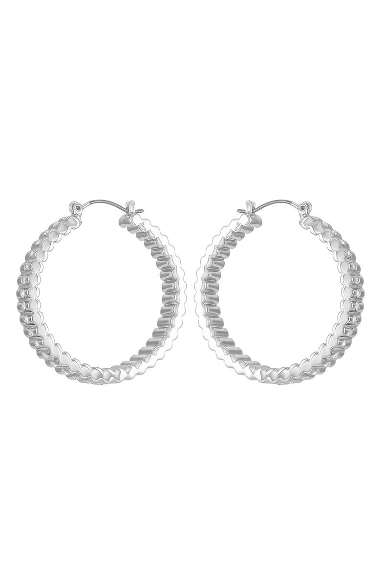Vince Camuto Pavé Crystal Ribbed Hoop Earrings, Alternate, color, Silver Tone