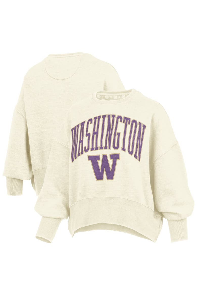 Women's Pressbox Natural Washington Huskies Oversized Waist-Length Crewneck Sweatshirt, Alternate, color, Natural