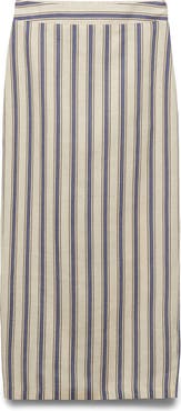 MANGO Stripe Linen Midi Skirt