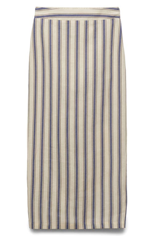 Mango Stripe Linen Midi Skirt In Brown