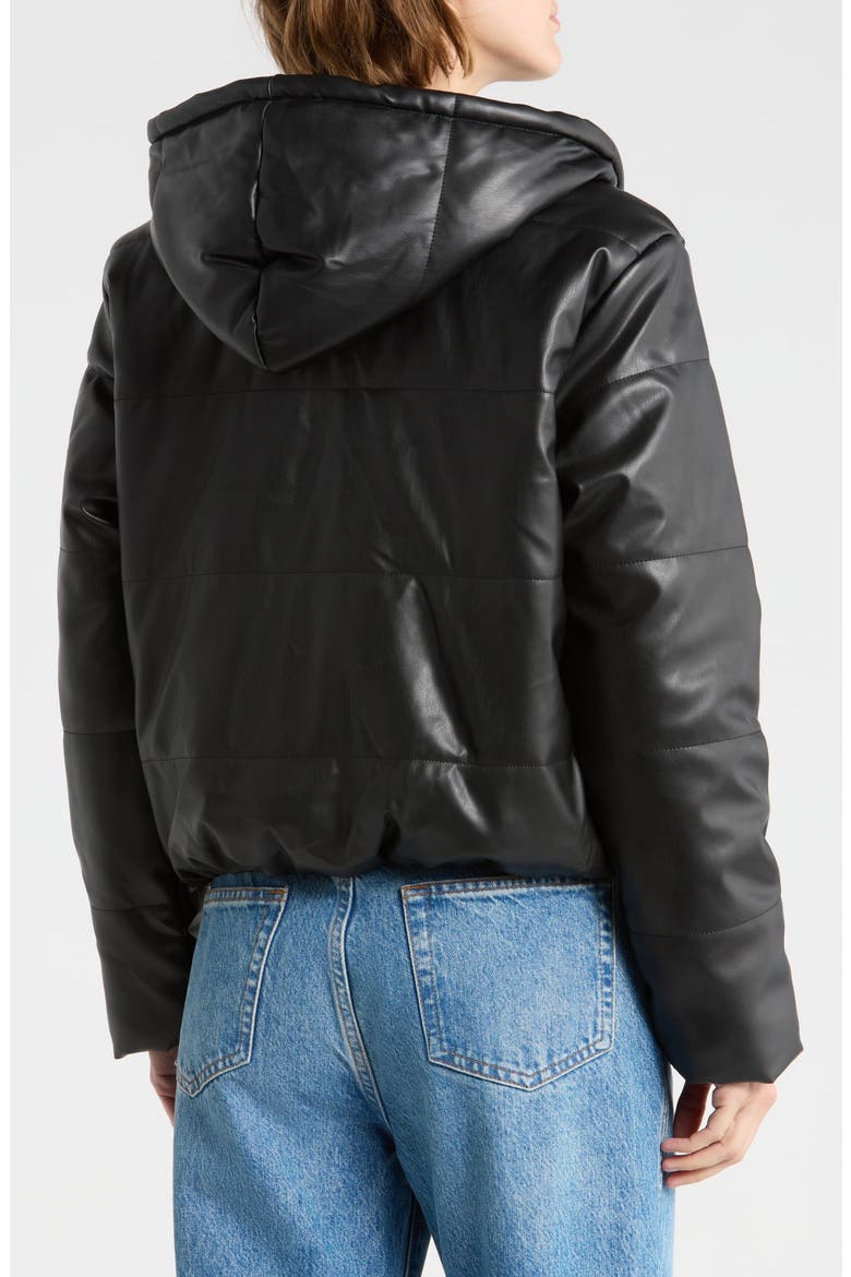 Faux Leather Puffer Jacket, Alternate, color, BLACK