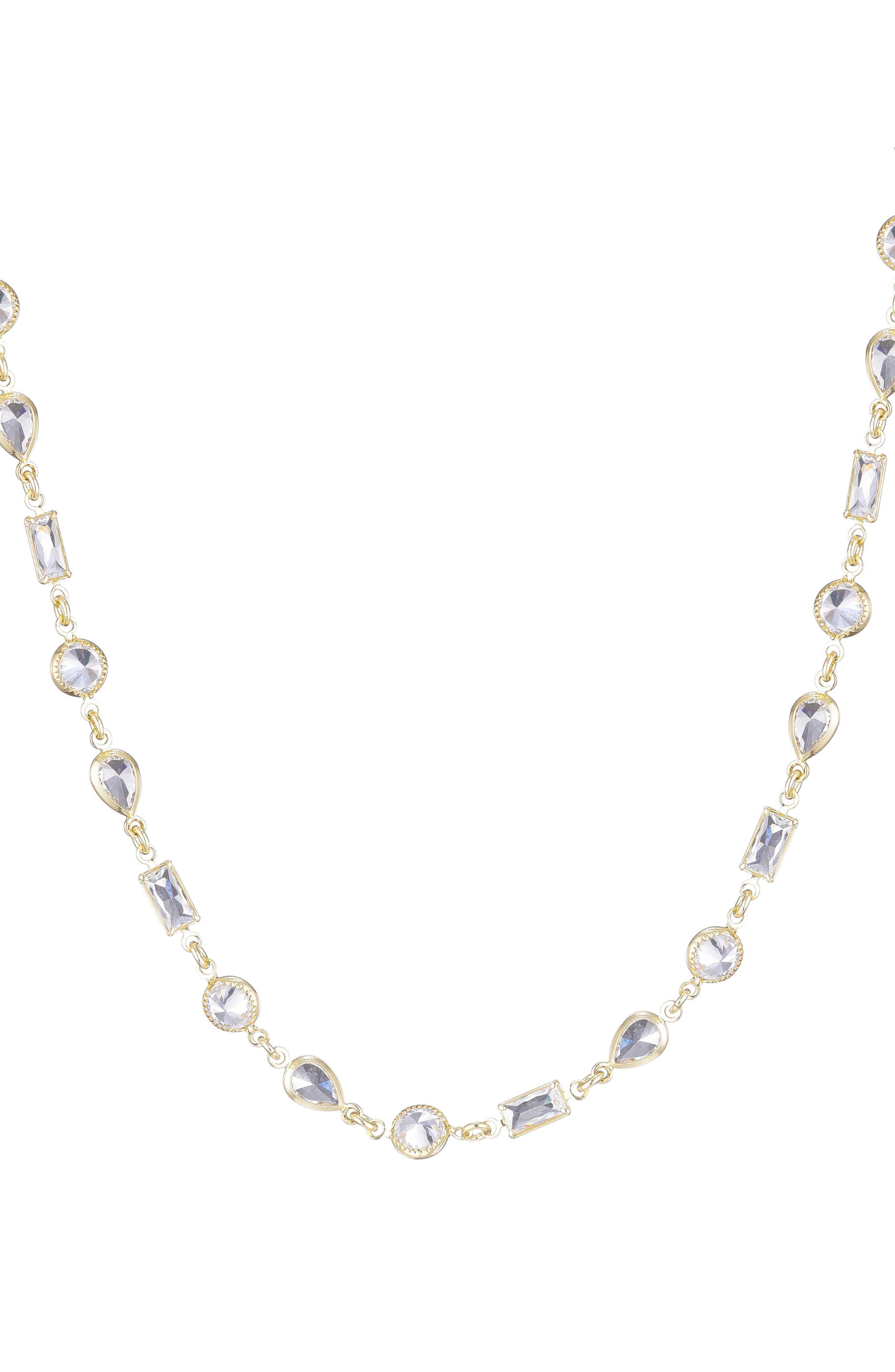 Mixed Shape Cubic Zirconia Station Necklace