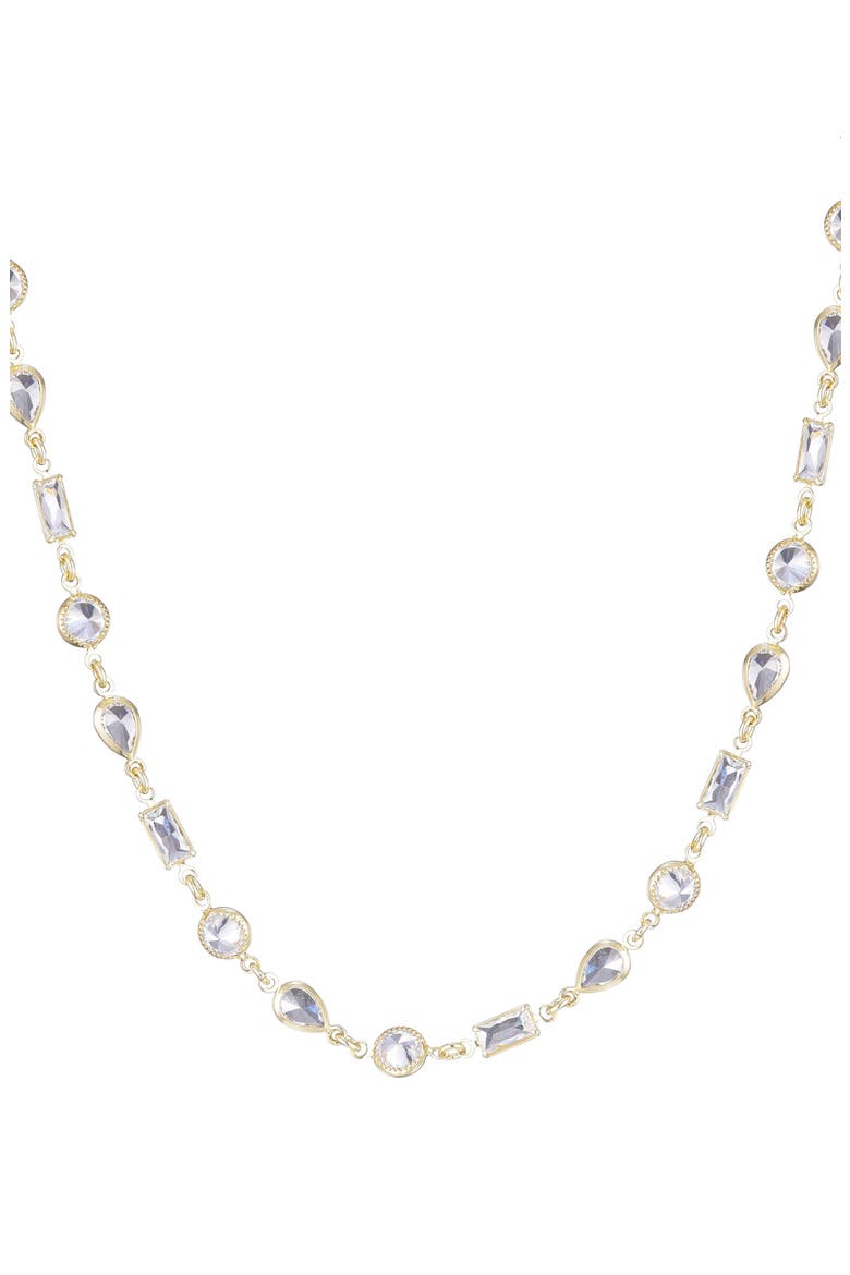Mixed Shape Cubic Zirconia Station Necklace, Main, color, GOLD