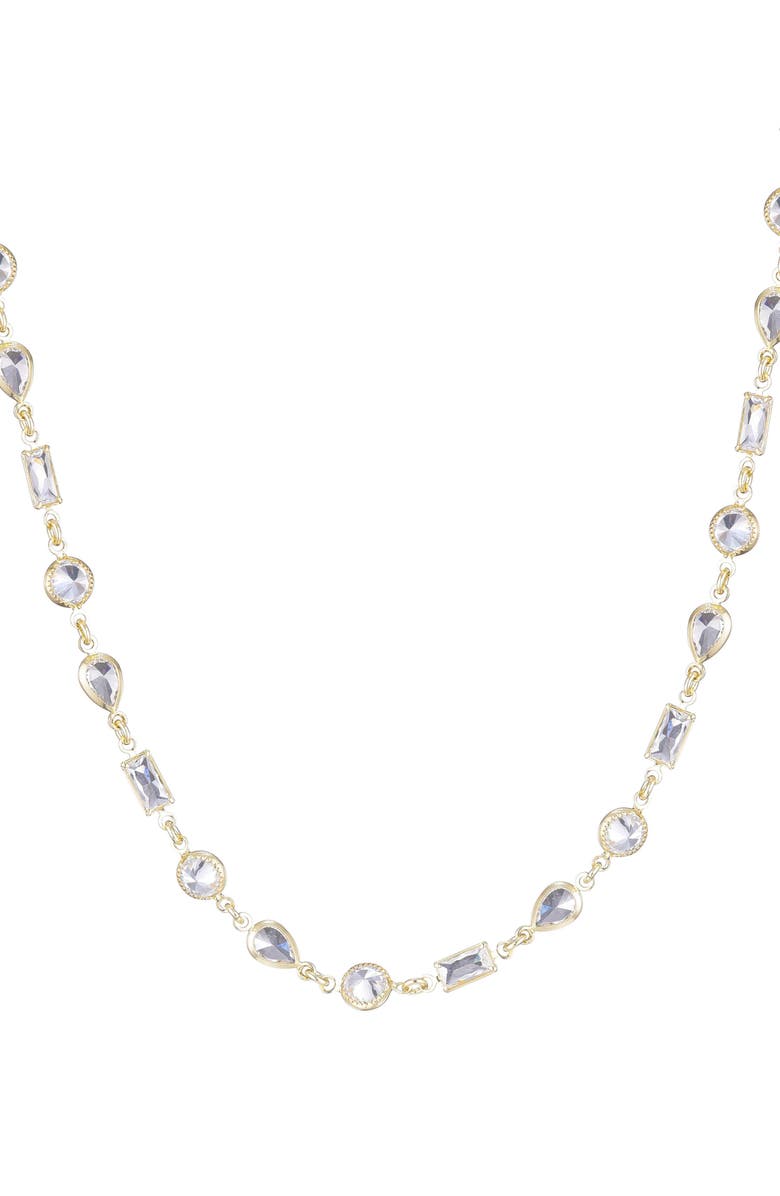 Adornia Mixed Shape Cubic Zirconia Station Necklace, Main, color, Gold