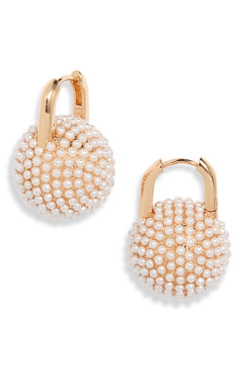 Micro Faux Pearl Pavé Orb Huggie Hoop Earrings