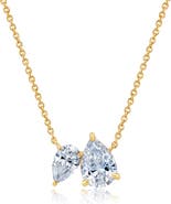 Crislu Up & Down Pear Cut Cubic Zirconia Pendant Necklace