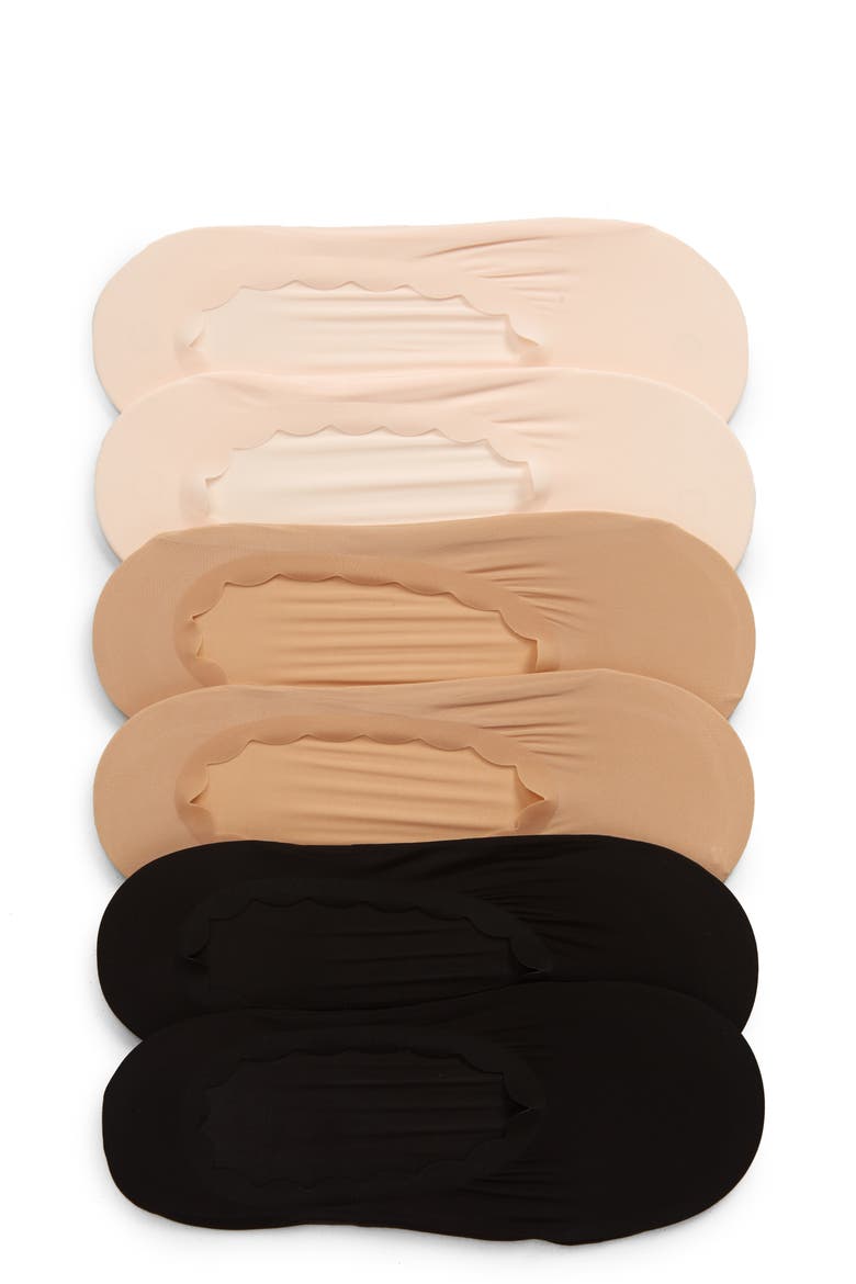 Assorted 6-Pack Scallop Top Liner Socks, Main, color, PINK WOOD MULTI