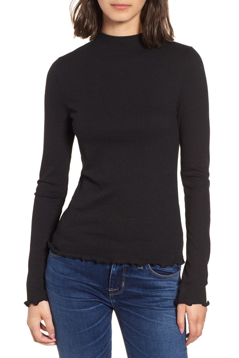 Slim Rib Long Sleeve Tee, Main, color, BLACK