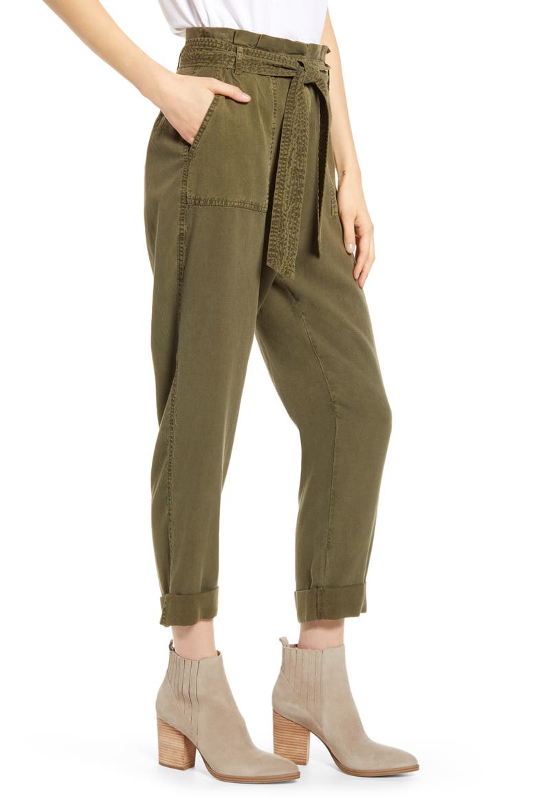 Paperbag Waist Pants, Alternate, color, OLIVE SARMA