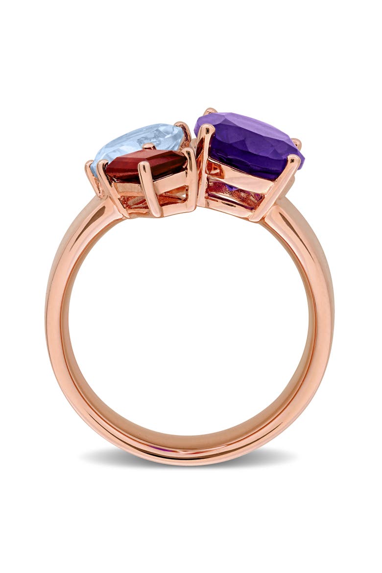 Gemstone 3-Stone Open Ring Rose-Plated Silver, Alternate, color, Amethyst