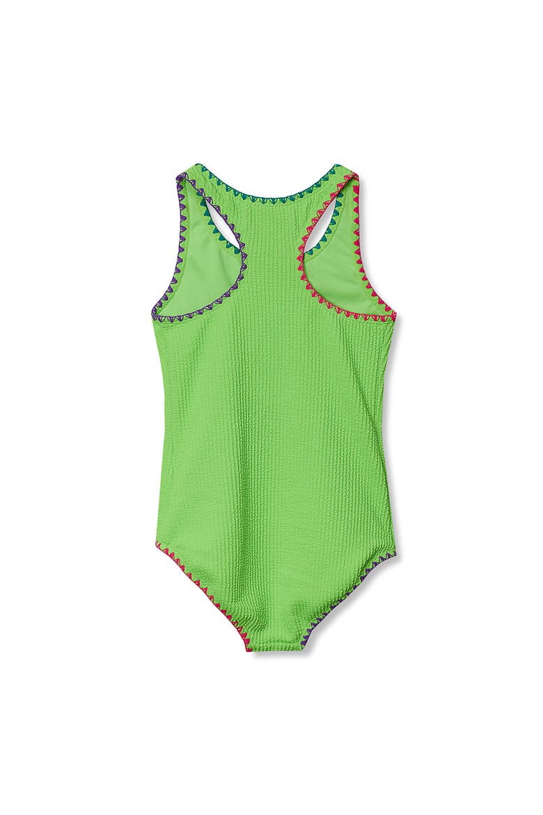 Girls Chlorine Resistant Racerback One Piece Swimsuit, Alternate, color, Electric Lime