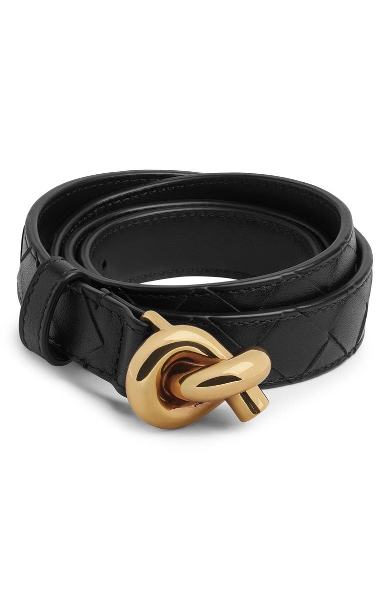 Bottega Veneta Andiamo Intrecciato Leather Belt, Main, color, Black-M Brass
