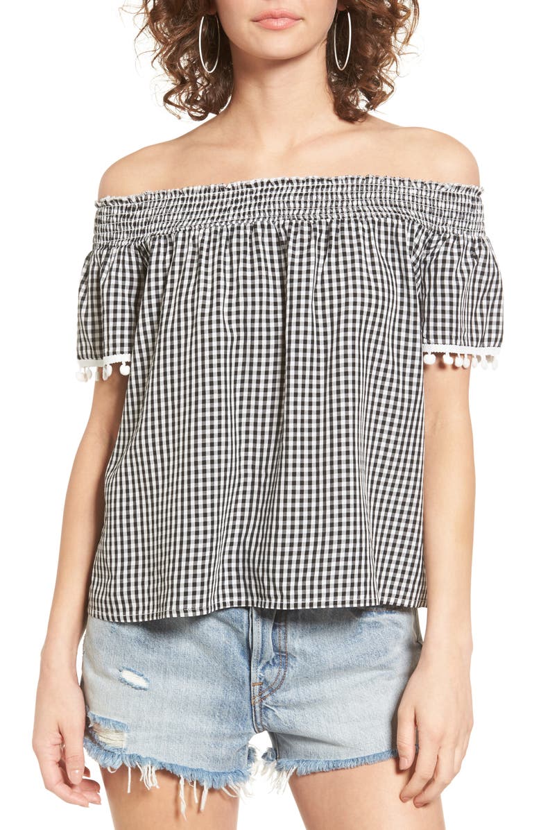 Love, Fire Smocked Check Off the Shoulder Top, Main, color,