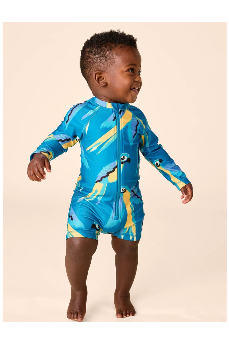 Rash Guard Baby Swimsuit, Alternate, color, Blue & Yellow Macaws