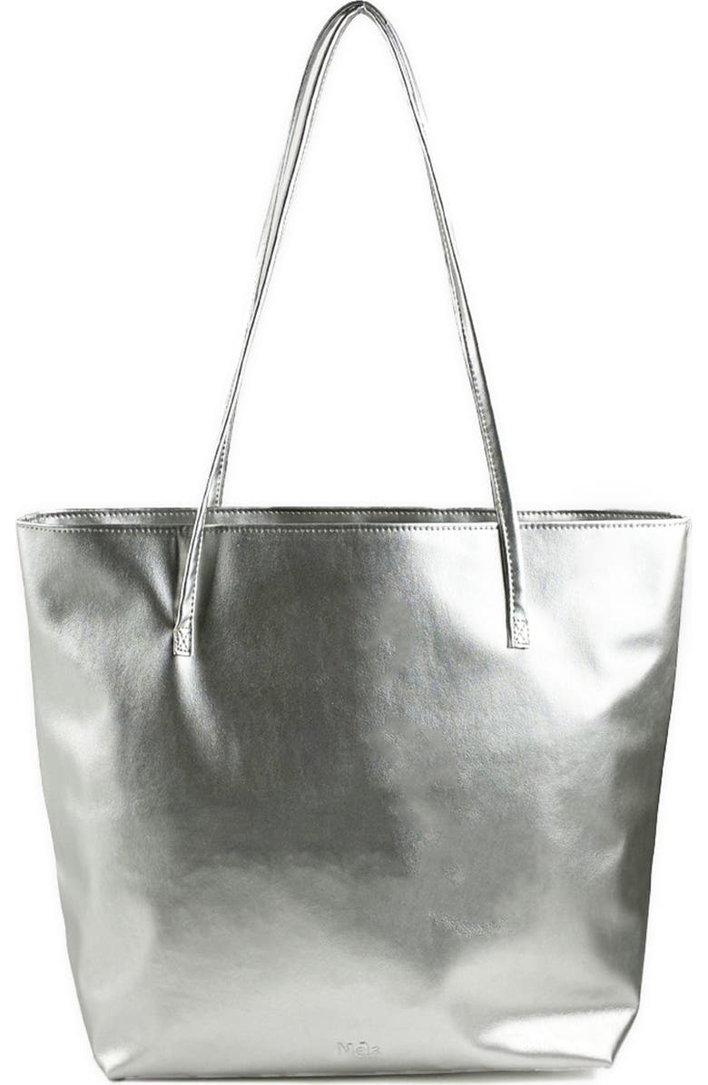 Mela Vegan Leather Tote Bag, Main, color, Silver