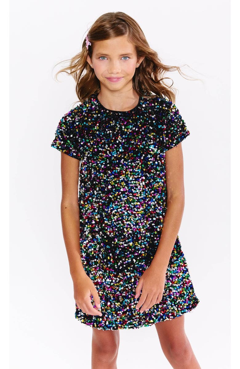 Lola + The Boys Shimmer Stardust Sequin Dress, Alternate, color, Black