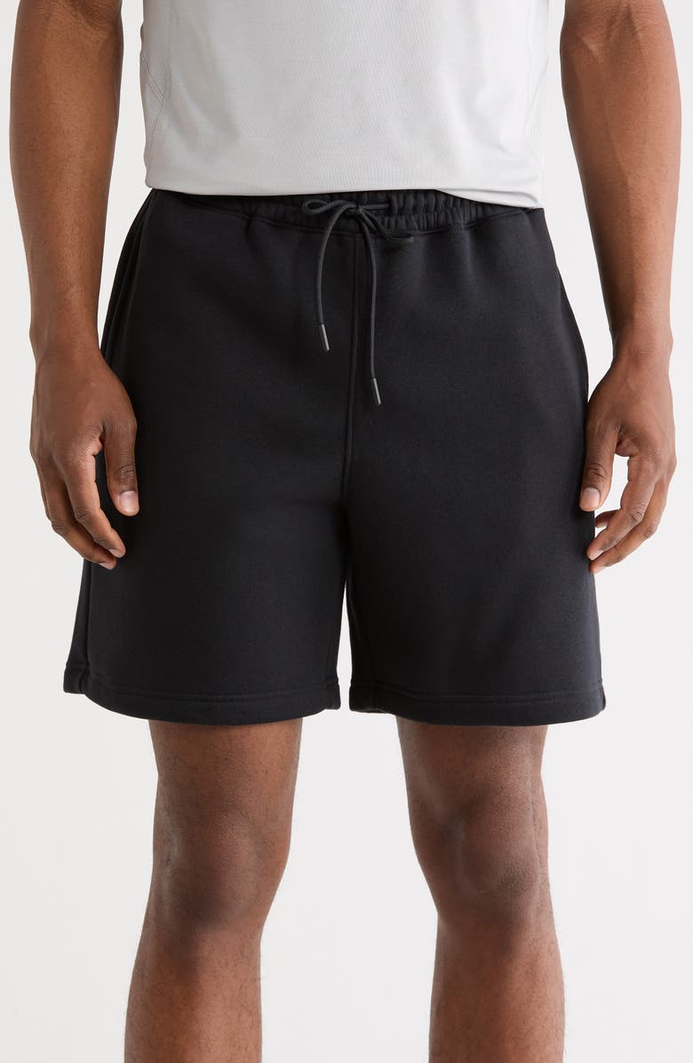 Z by Zella Freeform 7-Inch Fleece Shorts, Main, color, Black
