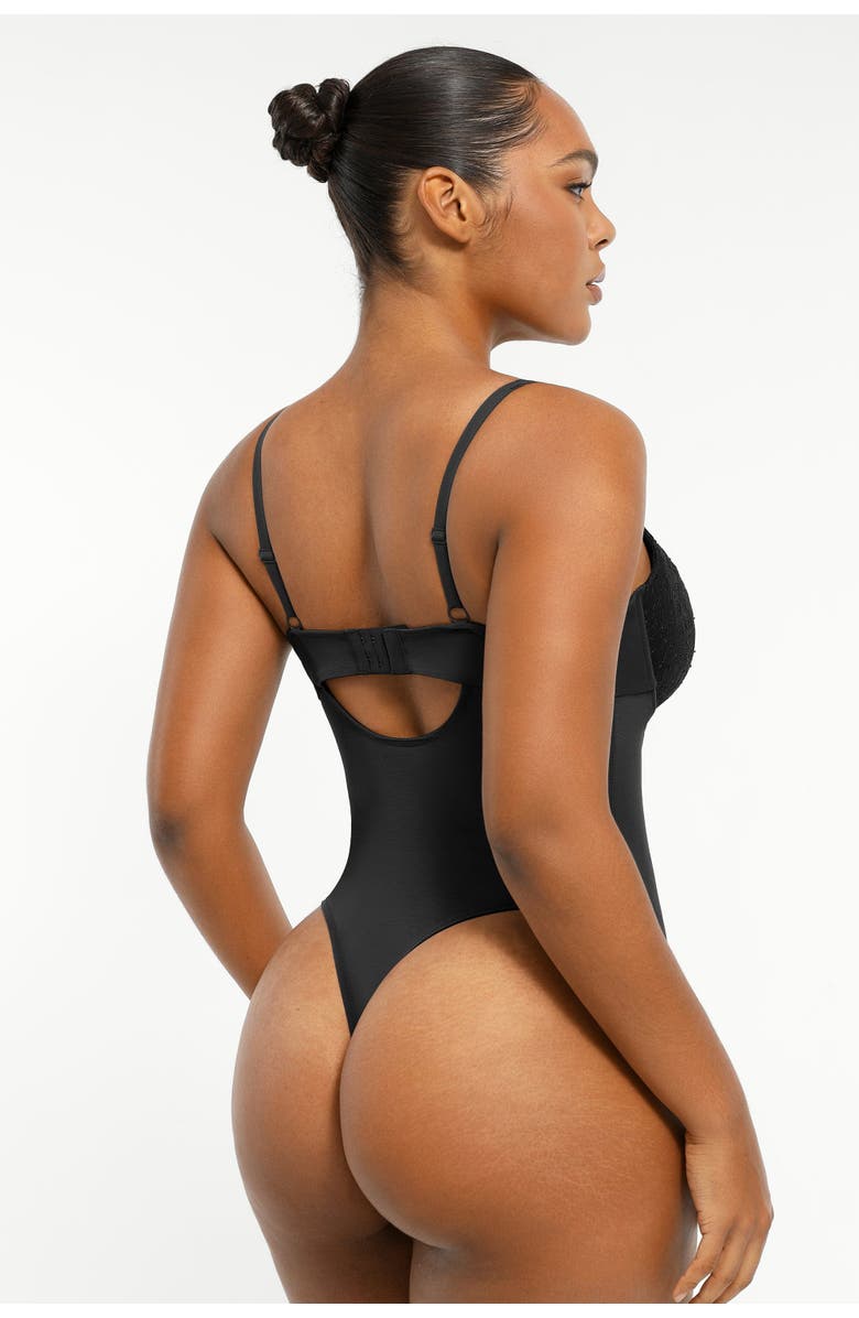 Shapellx Sheer Lace Mesh Bodysuit with Shaping, Alternate, color, Matte Black